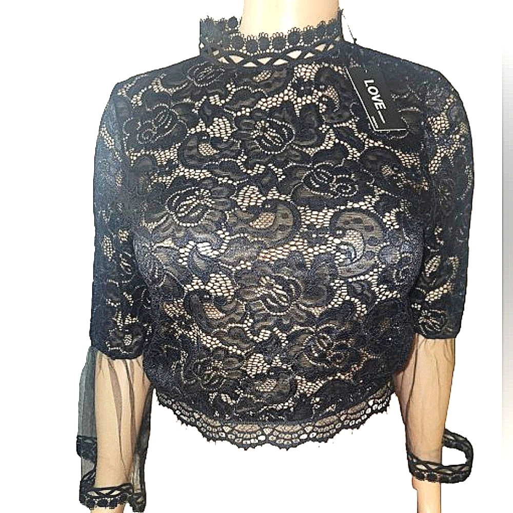 NWT Love University Black Lace Top, Shirt, Blouse  1XL